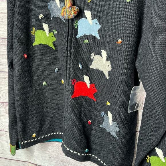Vintage Susan Bristol Flying Pigs Embroidered Zip Cardigan Jacket Size Small - Picture 9 of 11